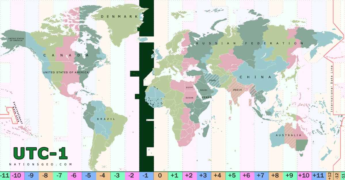 UTC-1 time zone map