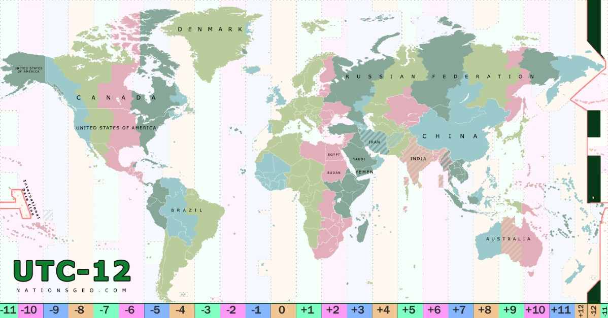 UTC-12 time zone map