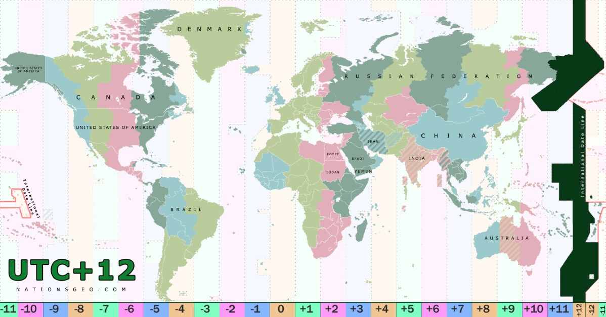 UTC+12 time zone map