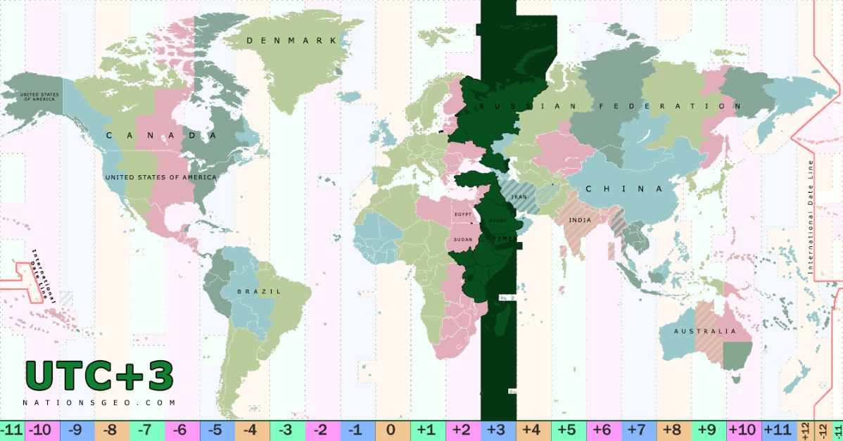 UTC+3 time zone map