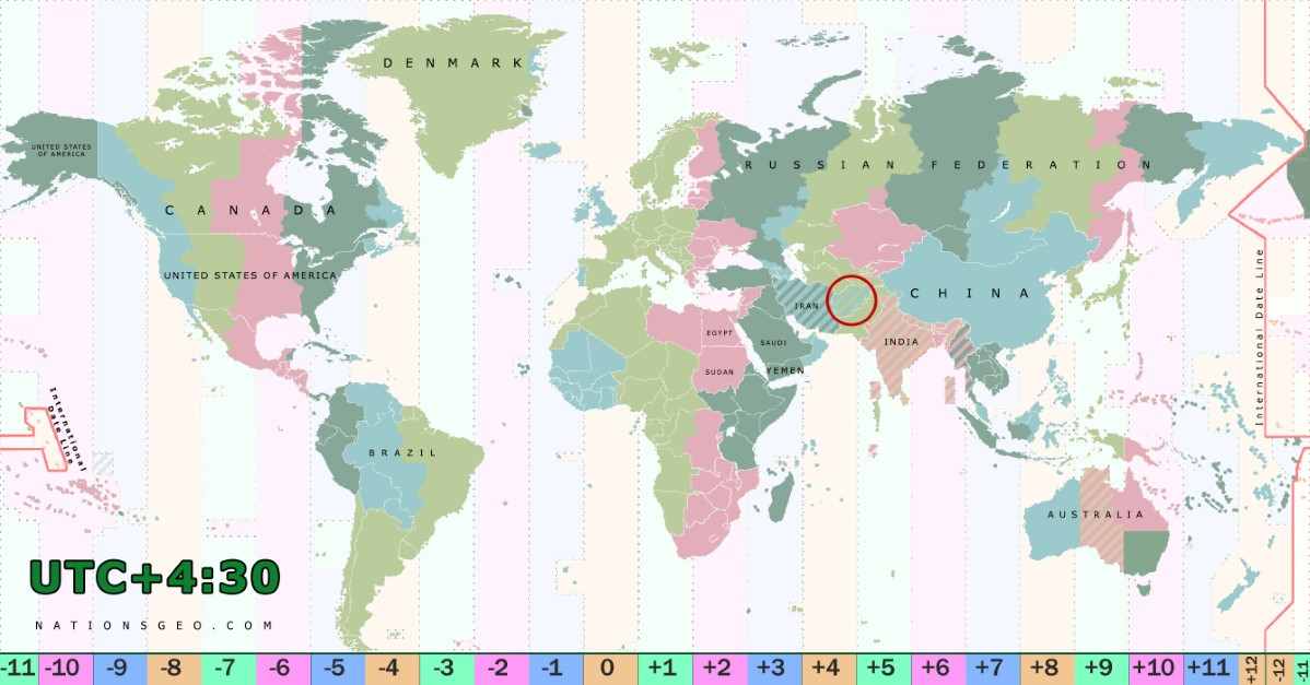 UTC+4.5 time zone map