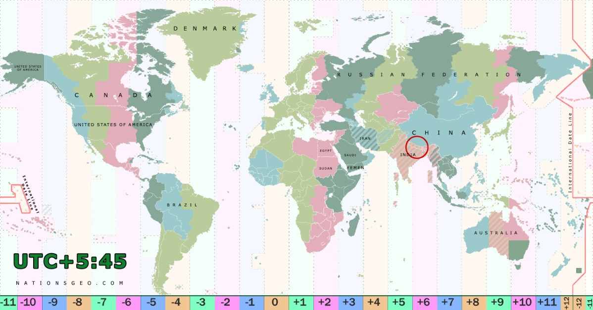 UTC+5.75 time zone map